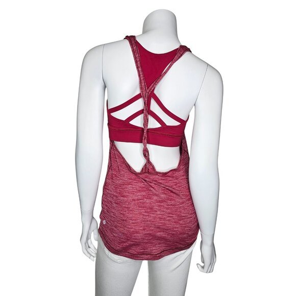 LULULEMON "Twist and Toil" Hthrd Ruby Red 2-in-1 Built-In Bra Tank | US 6 | $68 - Picture 6 of 8
